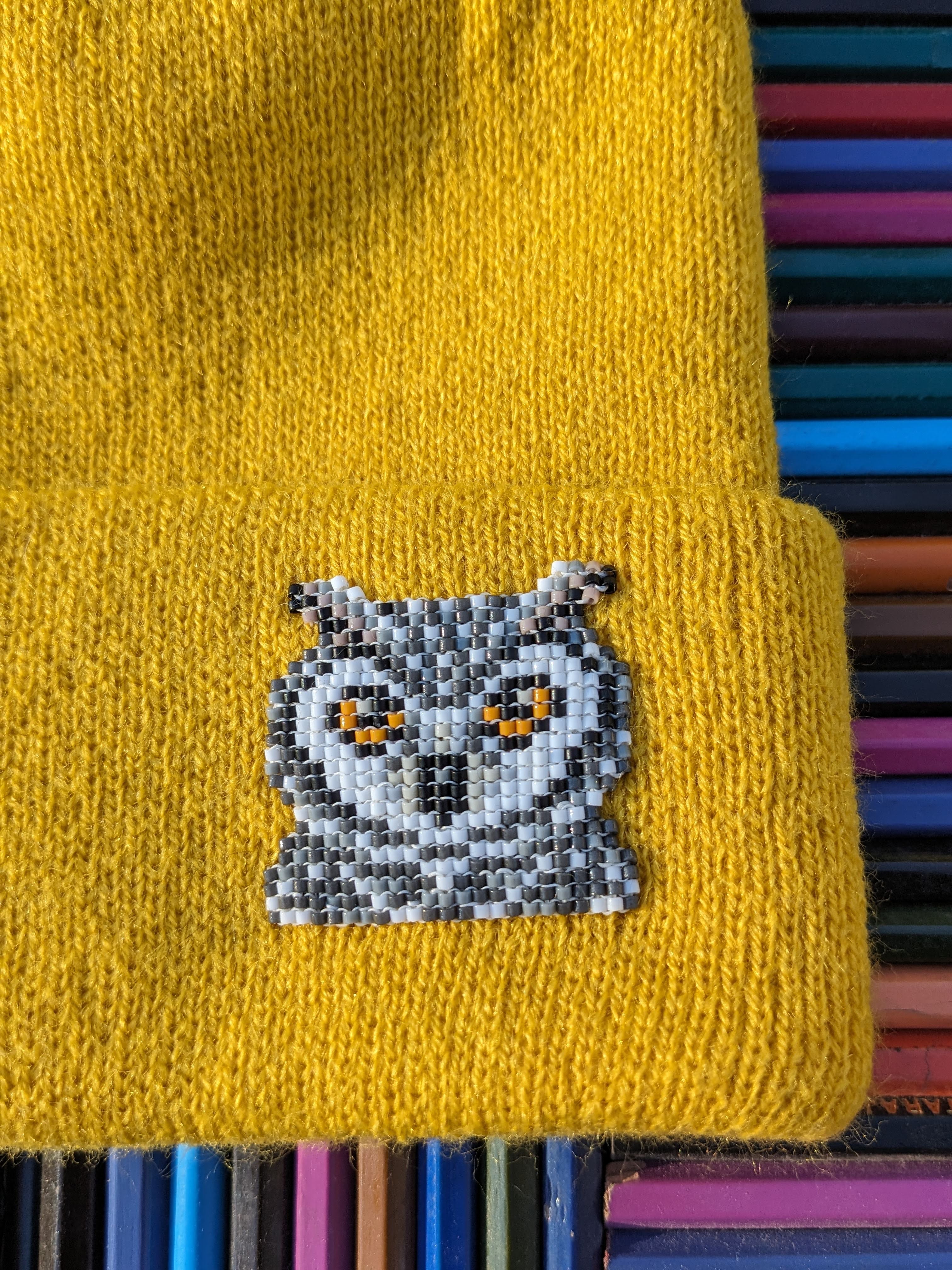 Children's Knit Hat with Beaded Owl