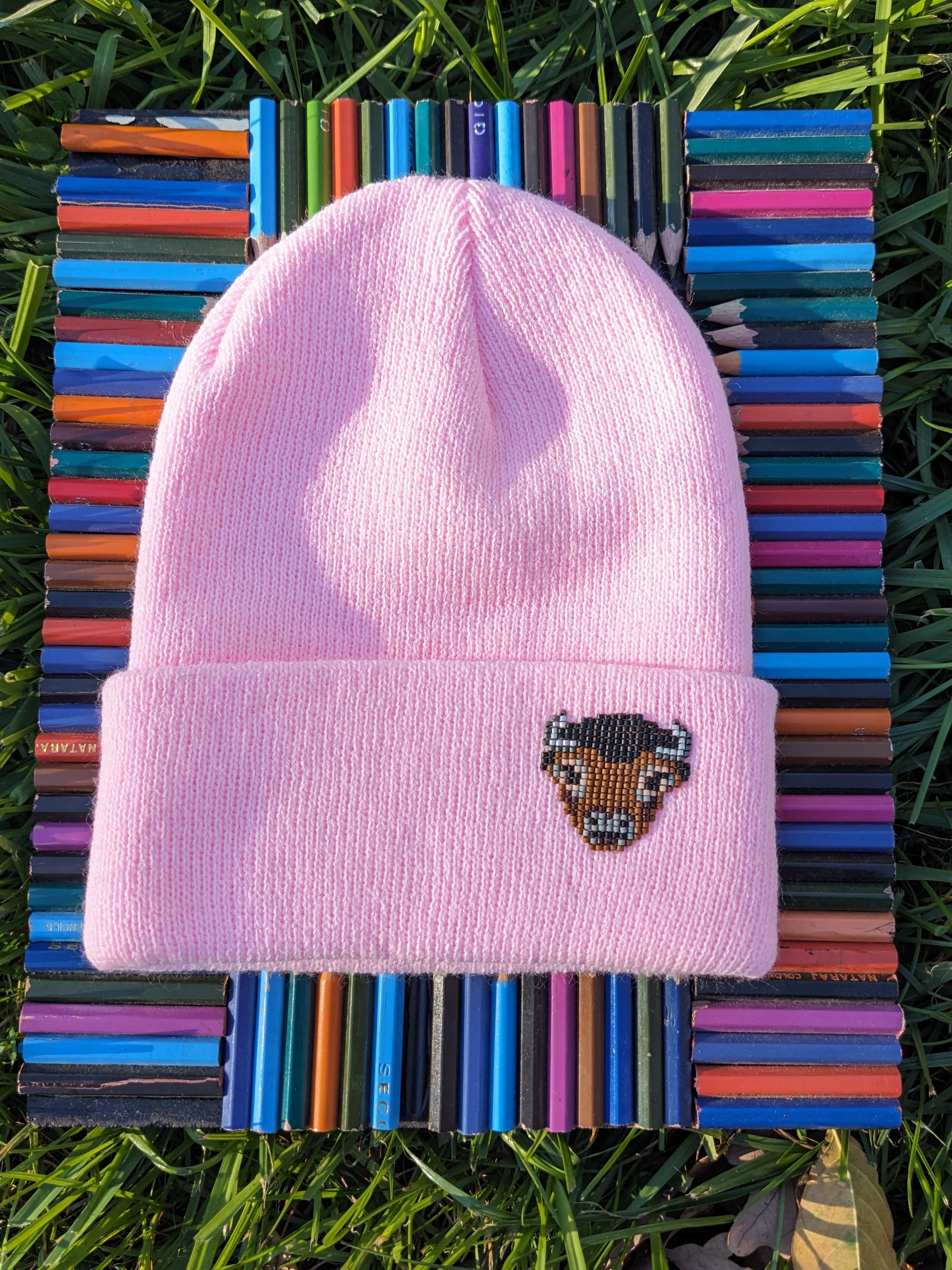 Children's Knit Hat with Beaded Bison