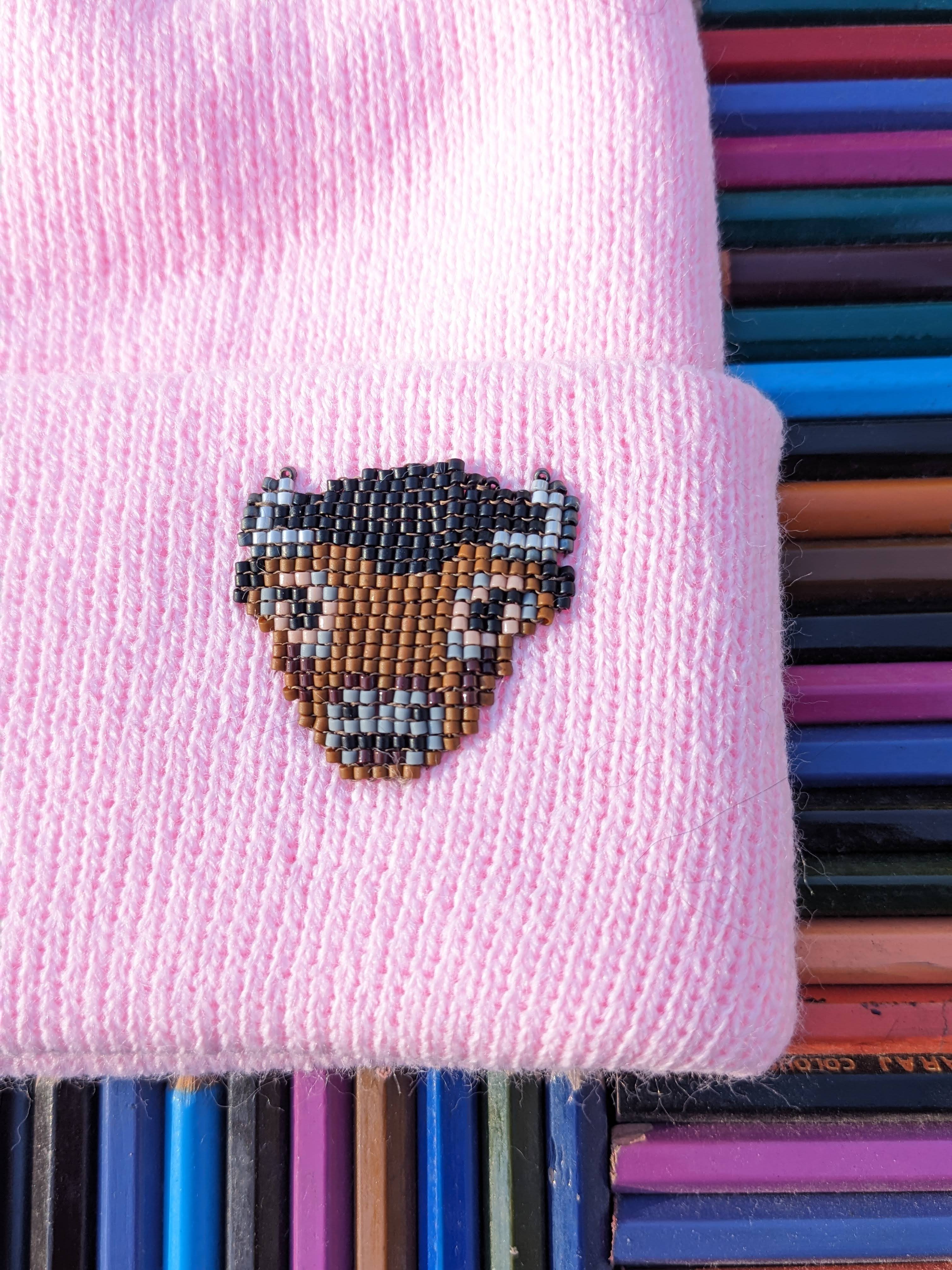 Children's Knit Hat with Beaded Bison