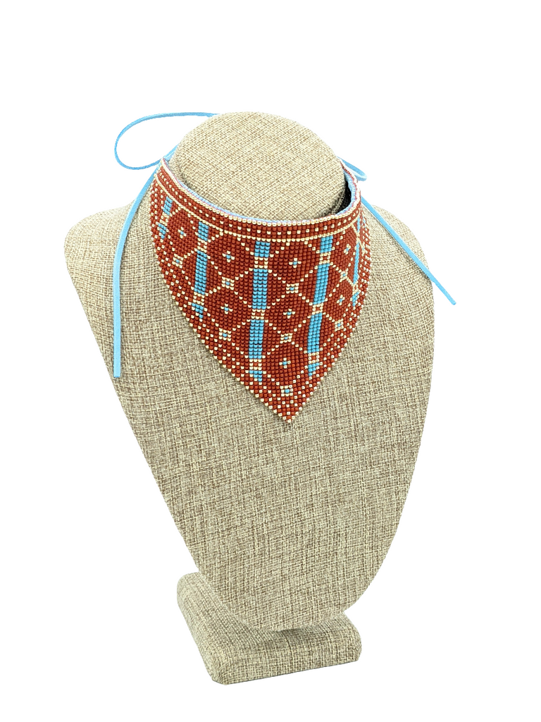 Terra-cotta and turquoise beaded bandanna