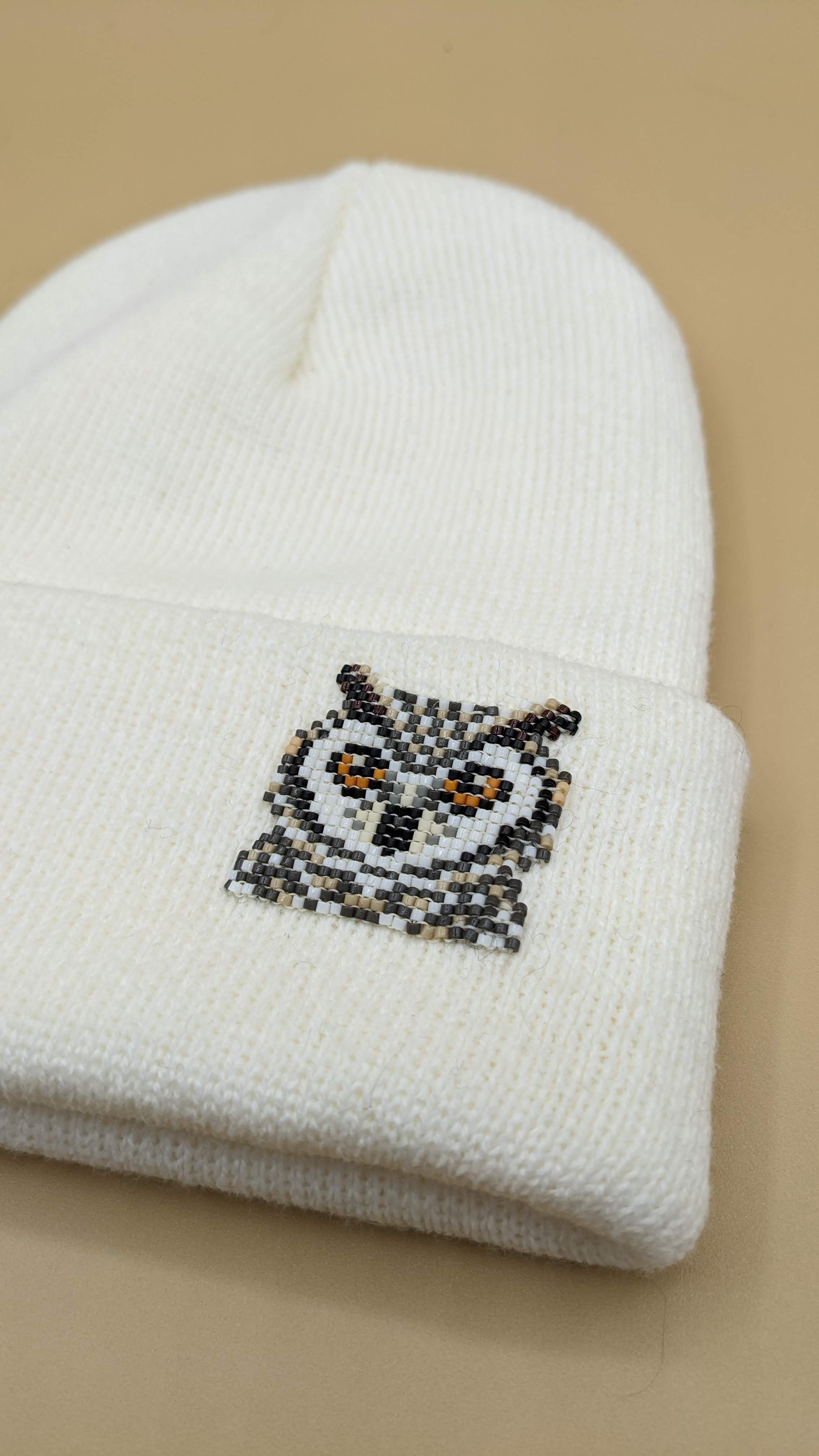 Children's Knit Hat with Beaded Owl