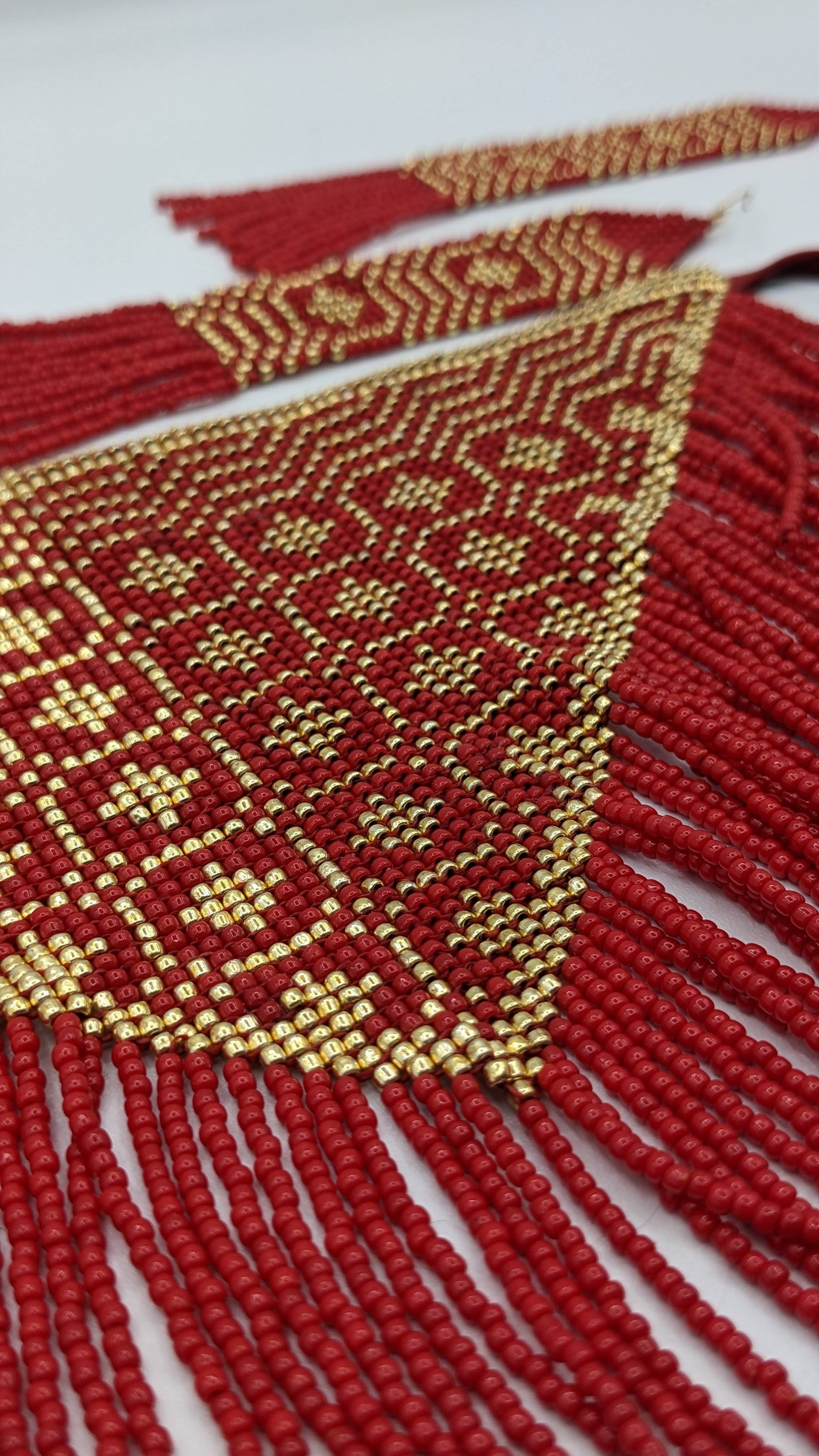 Red and Gold Beaded Bandana