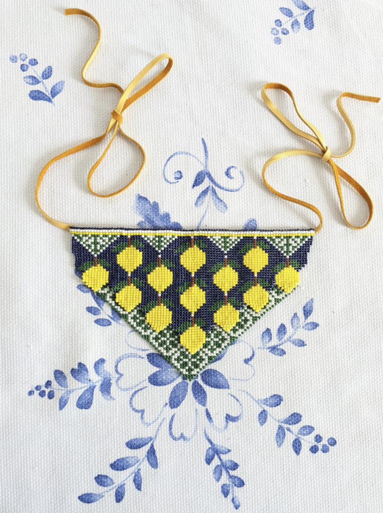 Beaded bandanna with lemon accents