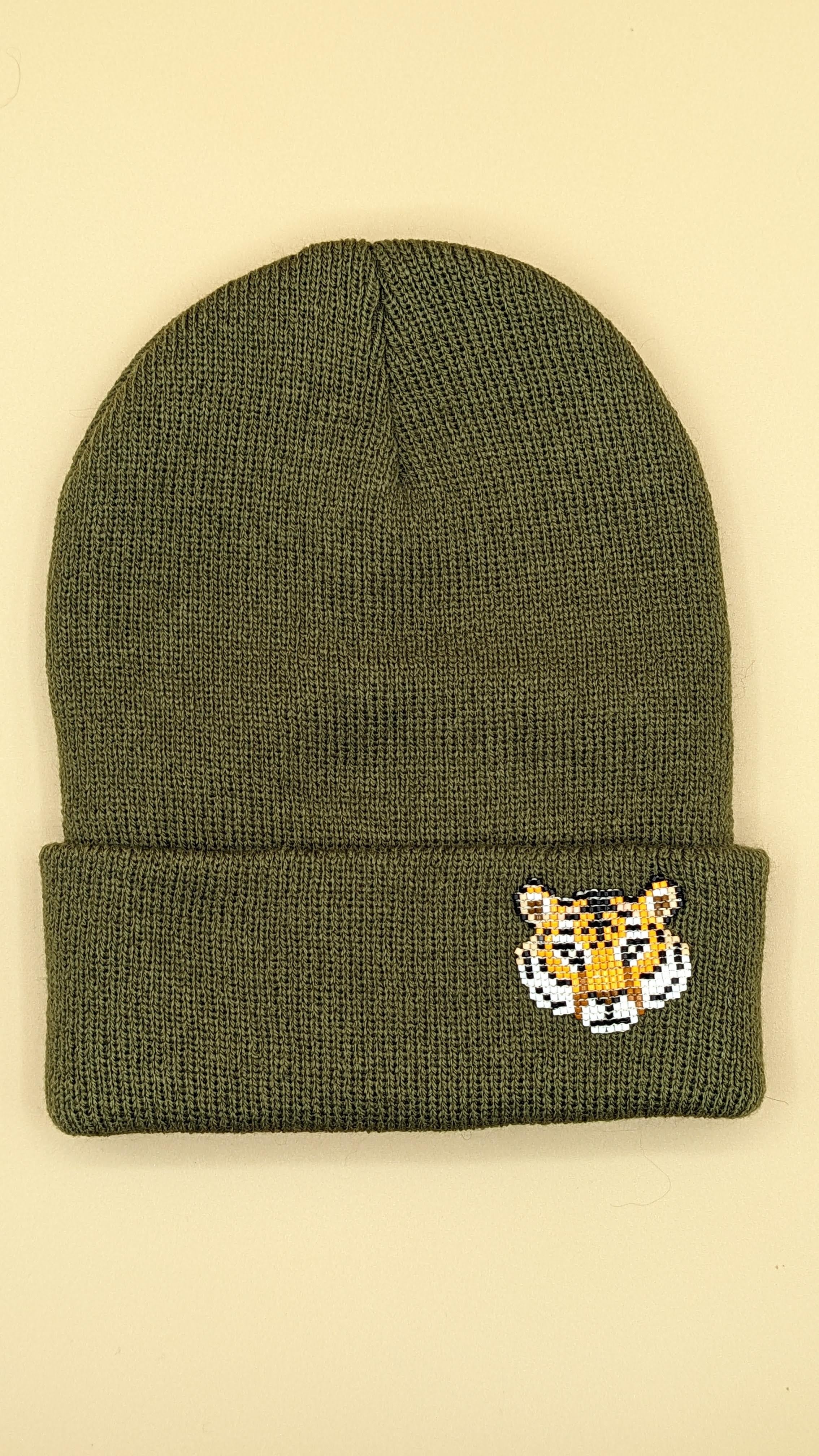 Children's Knit Hat with Beaded Tiger